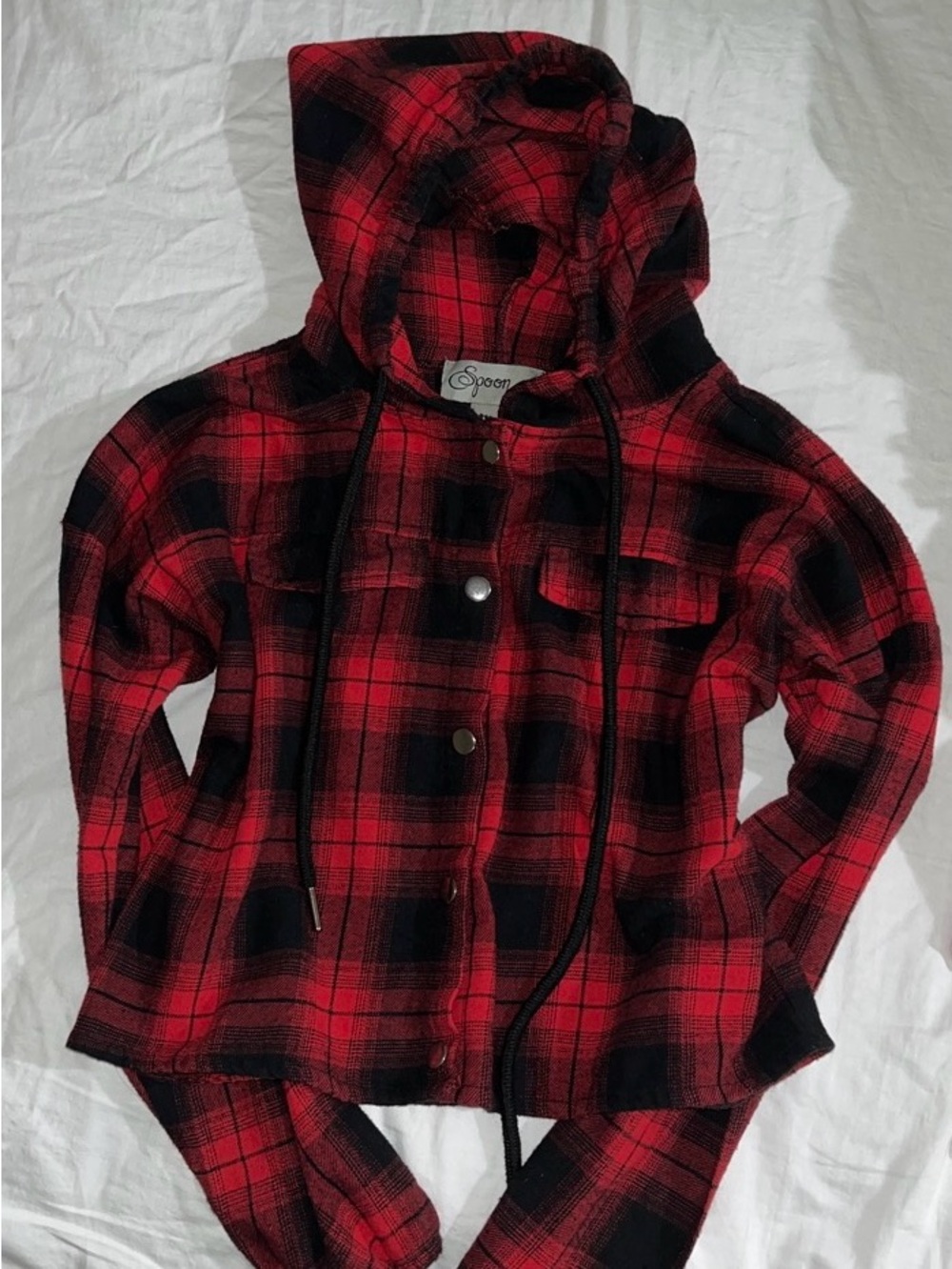 Red and black plaid flannel hoodie